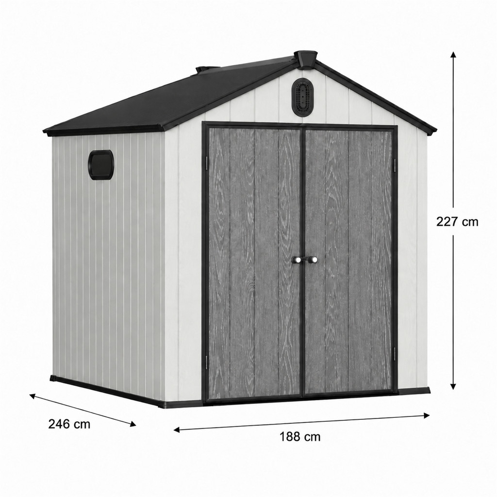 Градинска къща-барака Ш188 × Д246 × В227 см. HDPE- пластмаса Градинска къща-барака Ш188 × Д246 × В227 см. HDPE- пластмаса