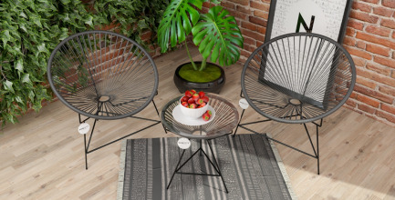 Градински сет с 2 кресла и масичка Черен