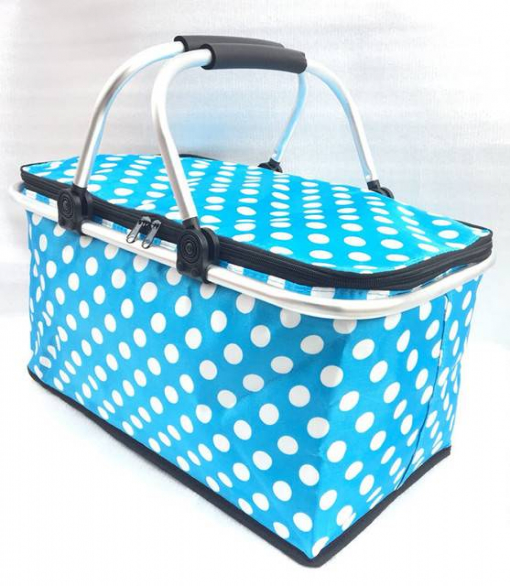 Термо-чанта за пикник с двойна дръжка "Синя на бели точки"