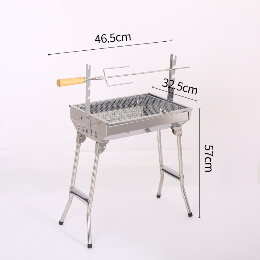 Преносимо Барбекю от Неръждаема Стомана със Стойка за Шиш + Шиш