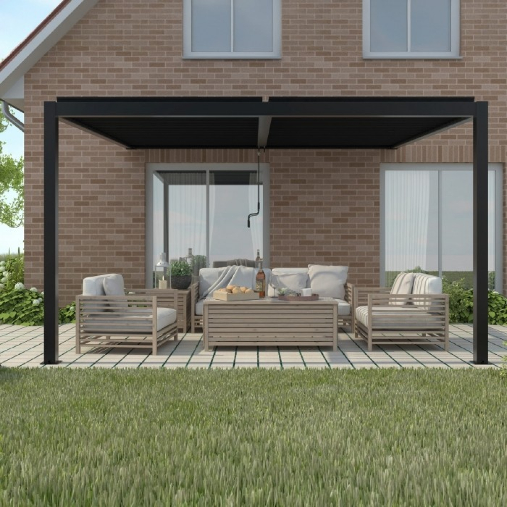 Стенна пергола LUXE 4x3 м антрацит с LED осветление Стенна пергола LUXE 4x3 м антрацит с LED осветление