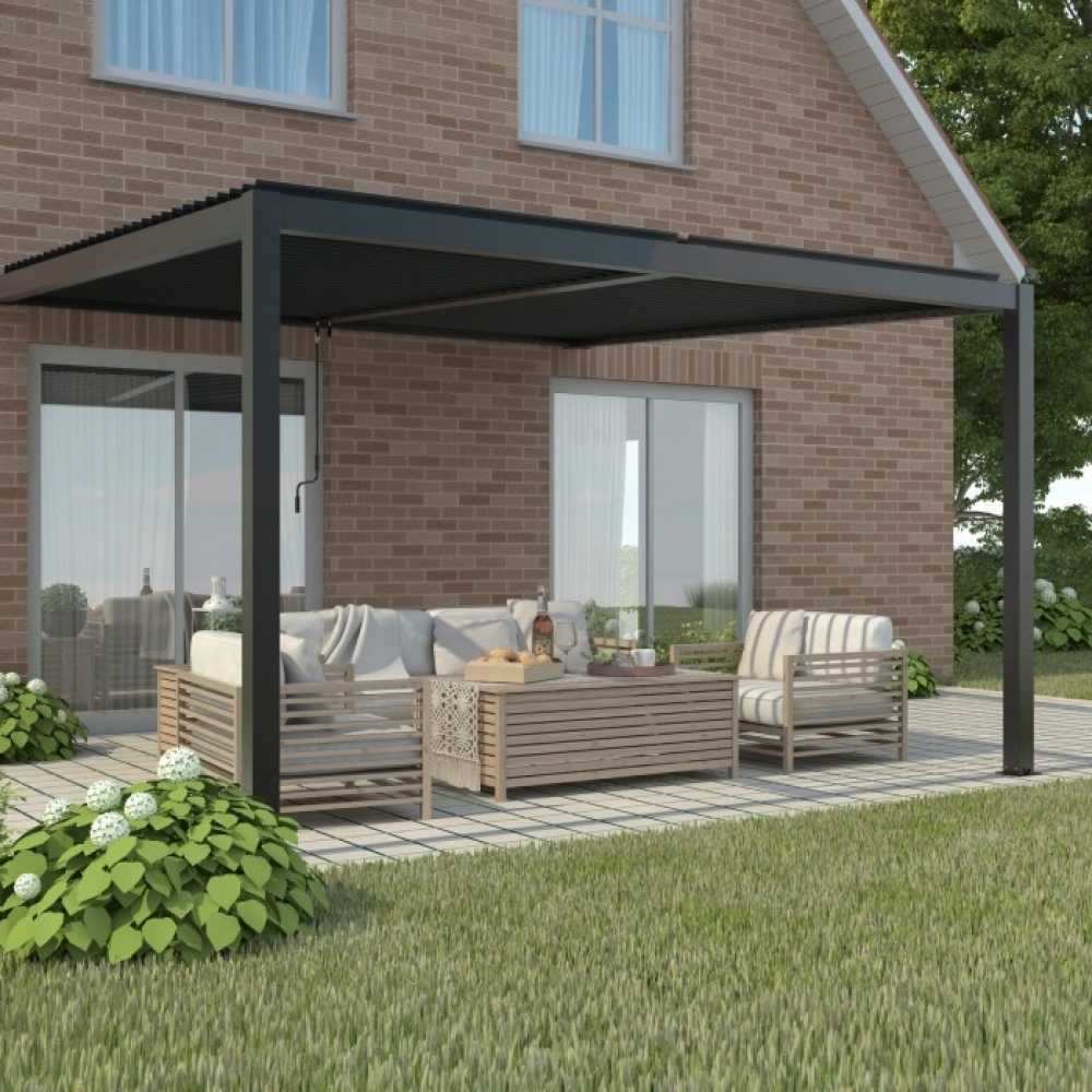 Стенна пергола LUXE 4x3 м антрацит с LED осветление Стенна пергола LUXE 4x3 м антрацит с LED осветление