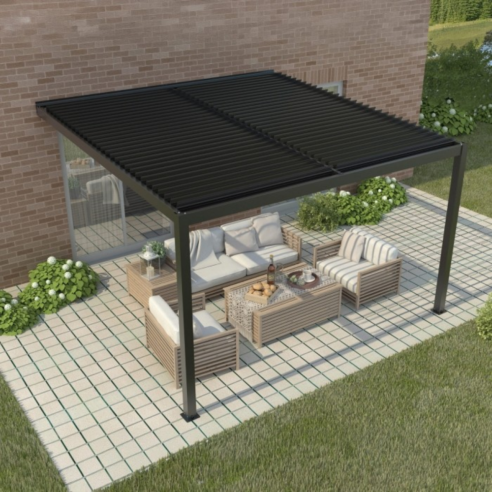 Стенна пергола LUXE 4x3 м антрацит с LED осветление Стенна пергола LUXE 4x3 м антрацит с LED осветление